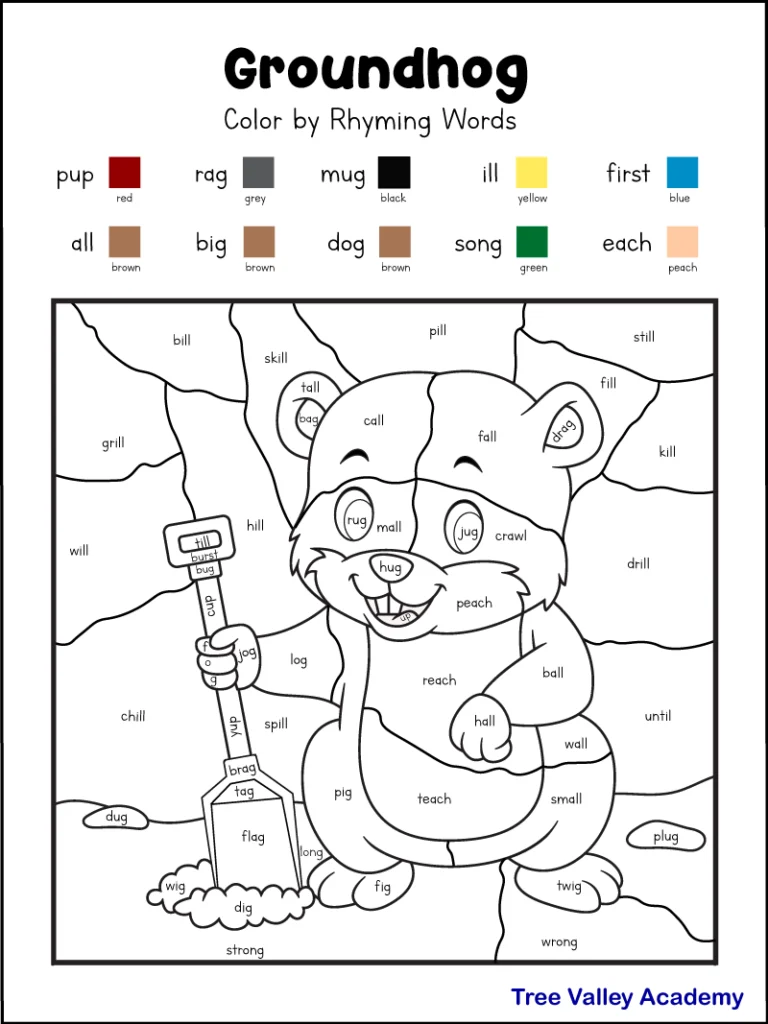 groundhog day coloring rhyming worksheets for 1st grade